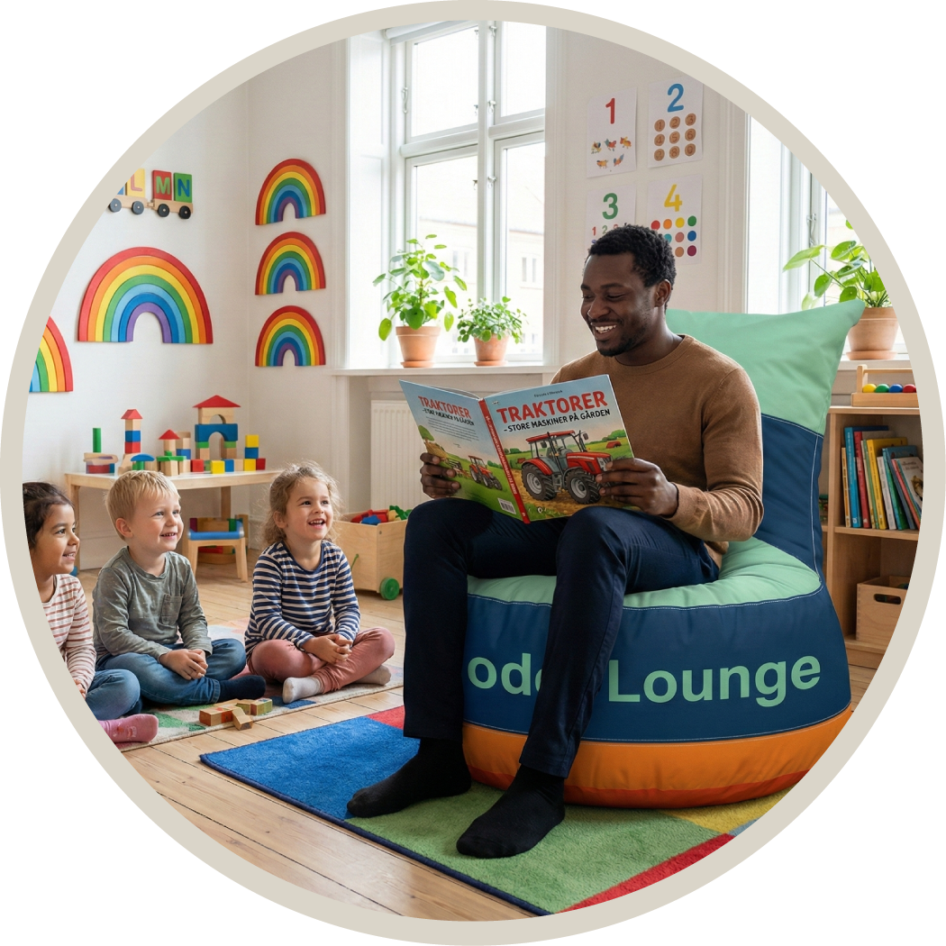 Sækkestol Lounge, Relax, Round, Sækkestol Messe, Bean Bag med tryk, Fat Boy