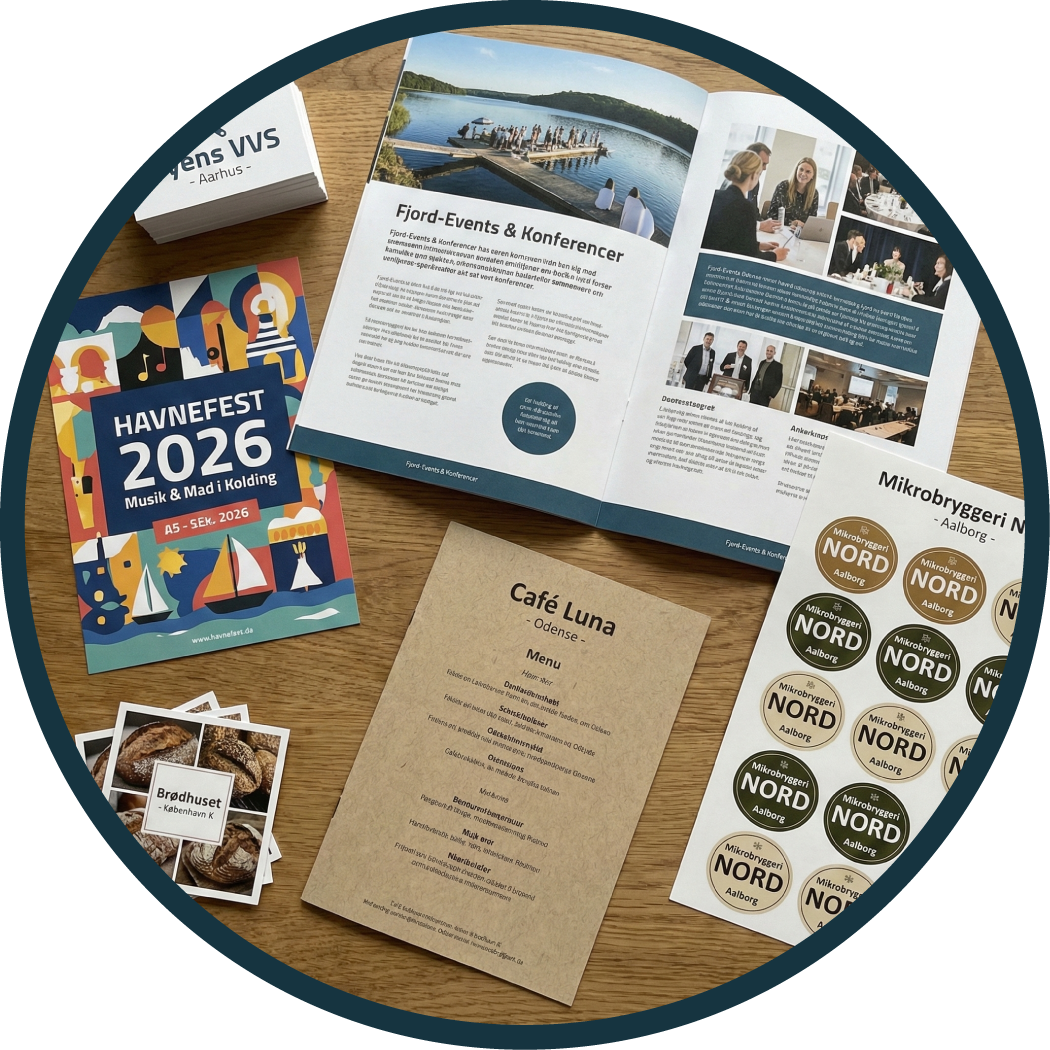 Tryksager, Flyers, Foldere, Visitkort, Løsblade - Brand Me