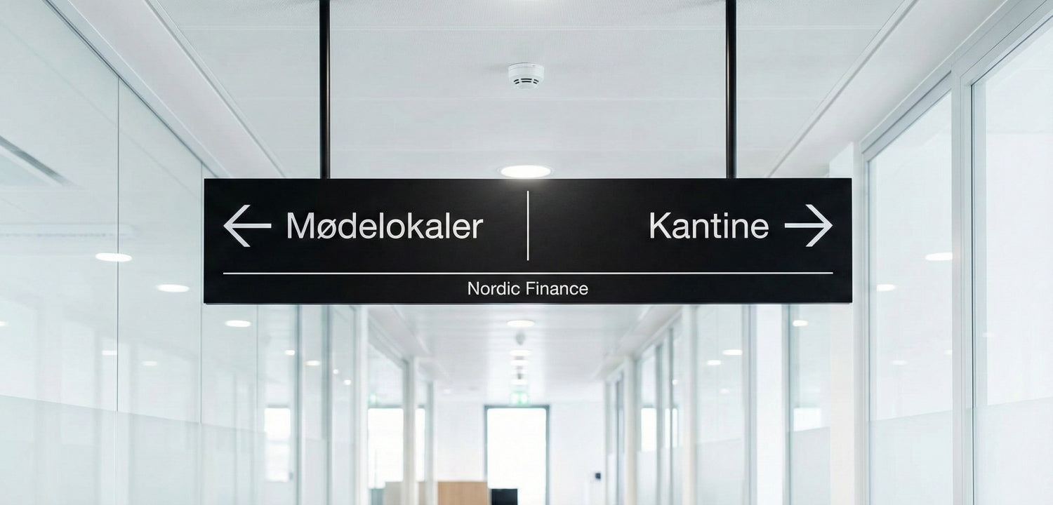 Wayfinding, Vejvisning, Loftskilte, skilt til loft og dørskilte - Brand Me i Aarhus, Randers og Jylland